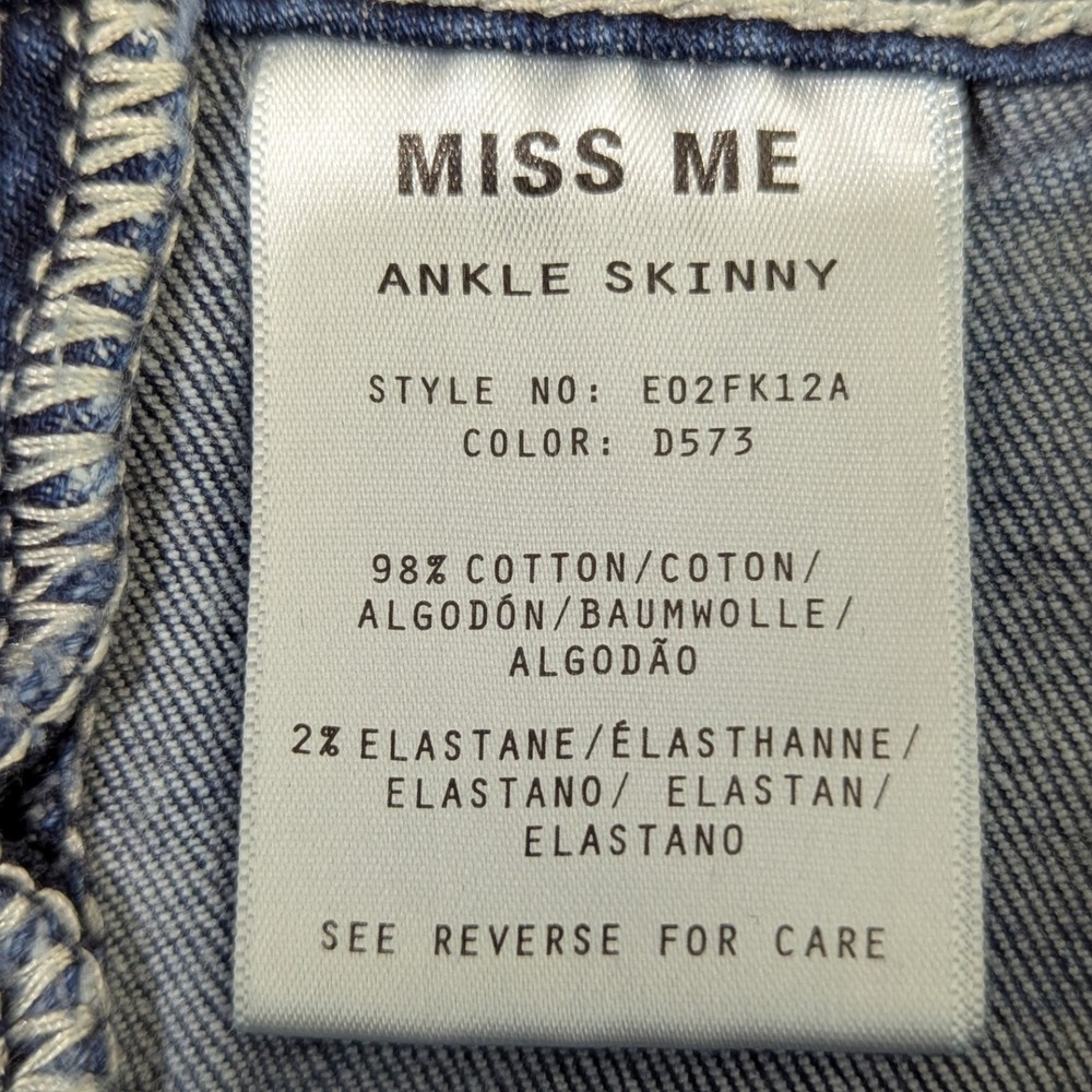Miss Me Ankle Skinny Jeans Distressed Denim Standard Fit Women's 29 (Fits 29x27) - Picture 5 of 11